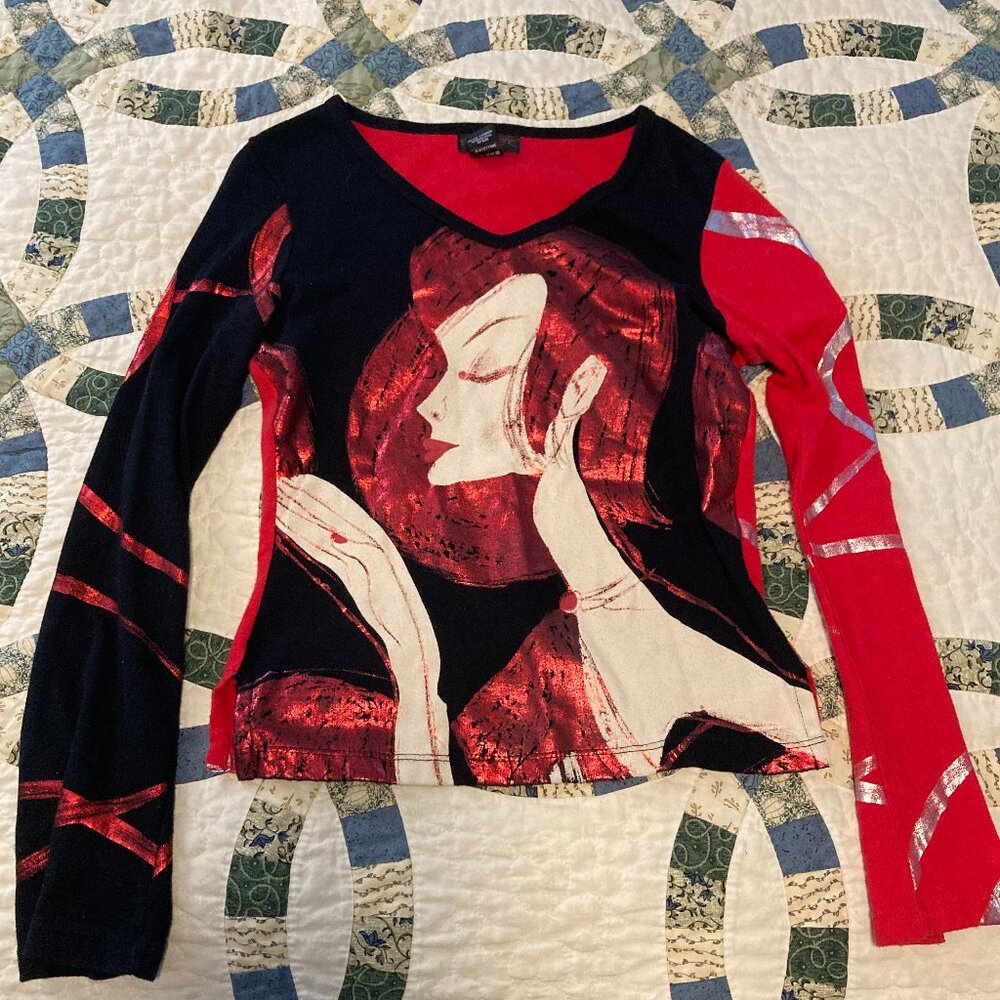 Vtg Custo Barcelona Metallic long sleeve Blue Towers shirt